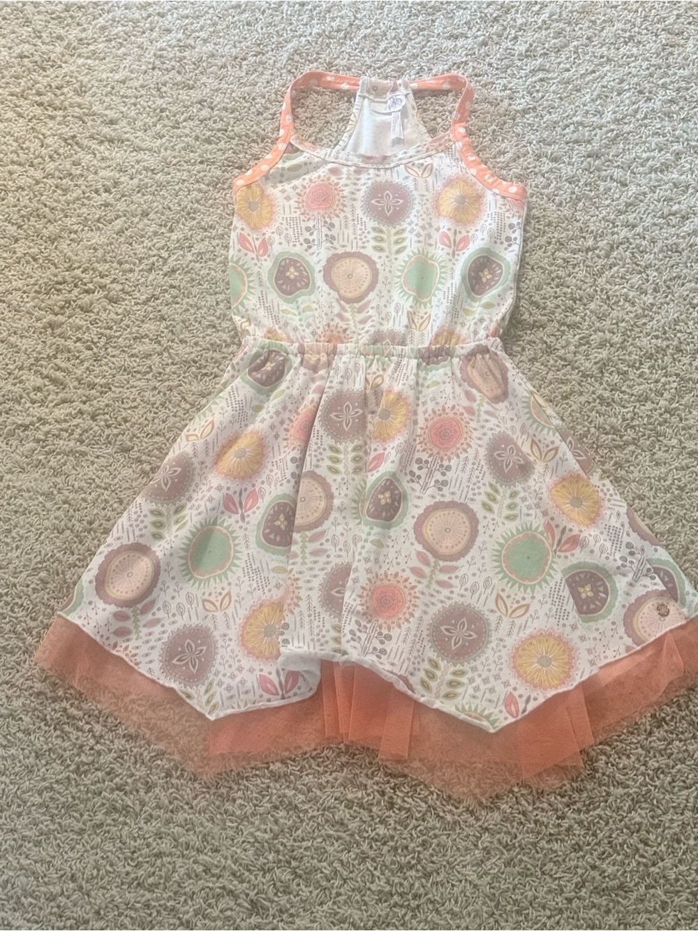 Matilda Jane Girls Floral Print Peach Trim Sleeveless Dress